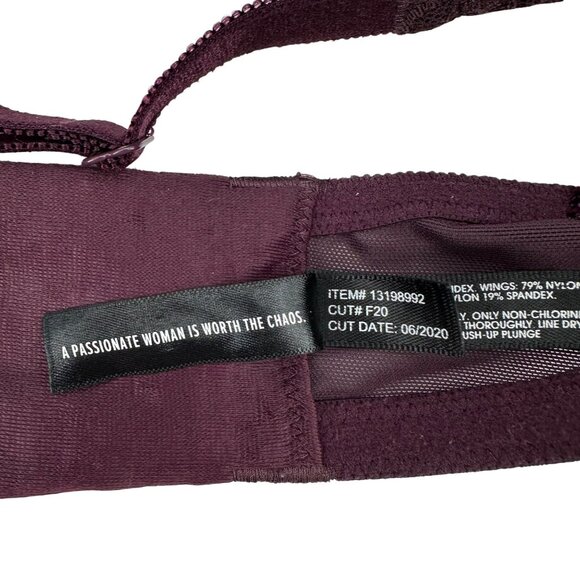 Torrid Curve Burgundy Lace Underwire Push-Up Plunge Bra 40DD Nylon & Spandex - Picture 5 of 7